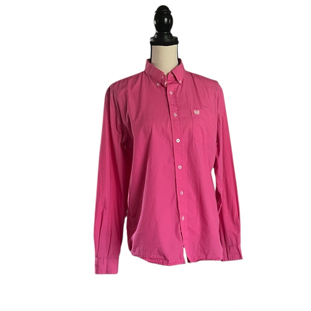 Cinch vibrant pink solid button down western shirt. Size 16-18.